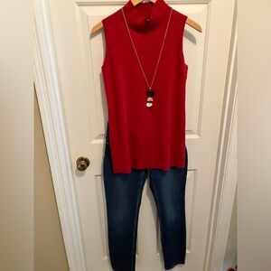 Chico’s Sleeveless Red Mock Neck Knit Top, Small